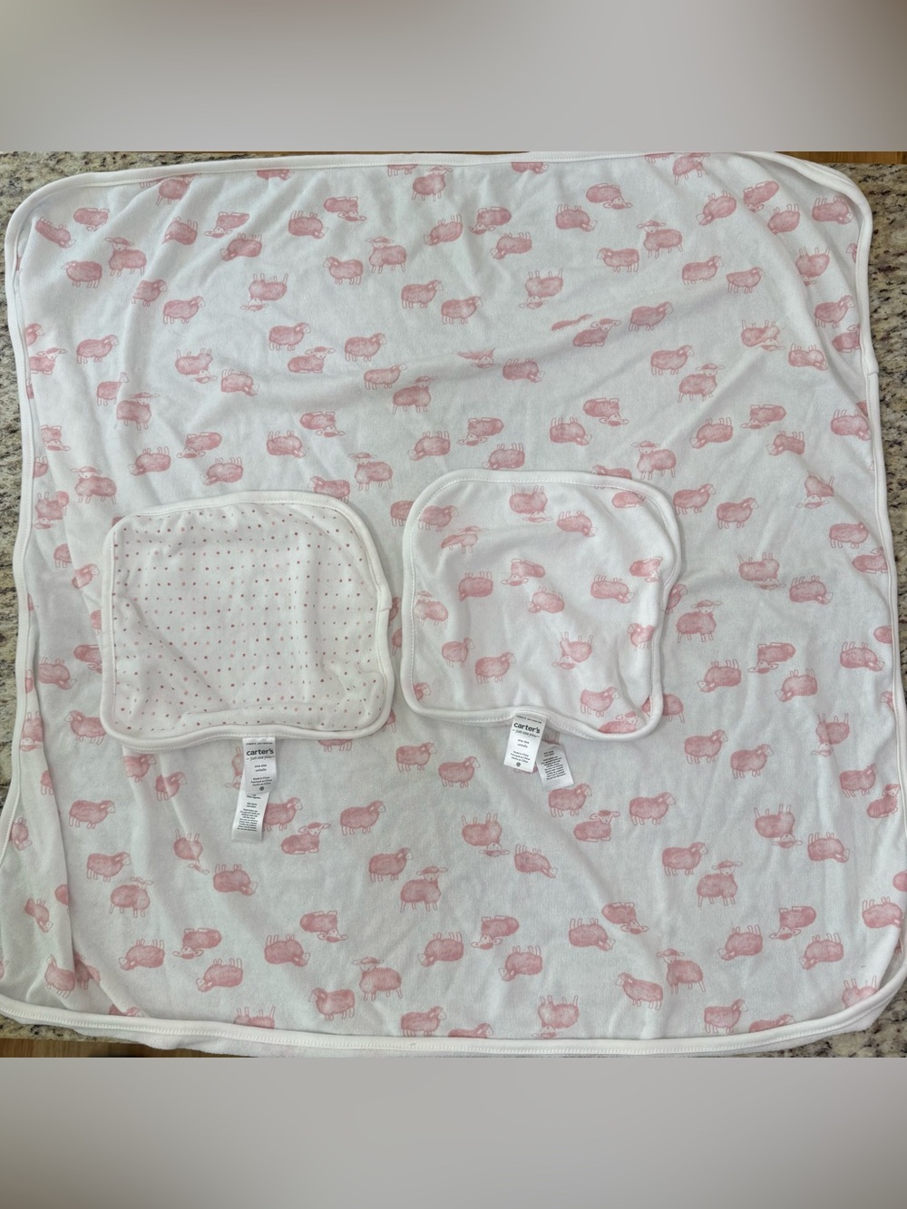 Carters 3-Piece Just One You Baby Bath Towel Washcloth Set Pink Sheep Lamb
